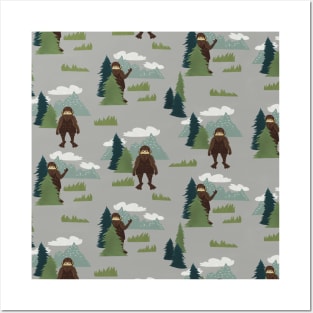 Big Foot Hide and Seek Mountains Grey Pattern Posters and Art